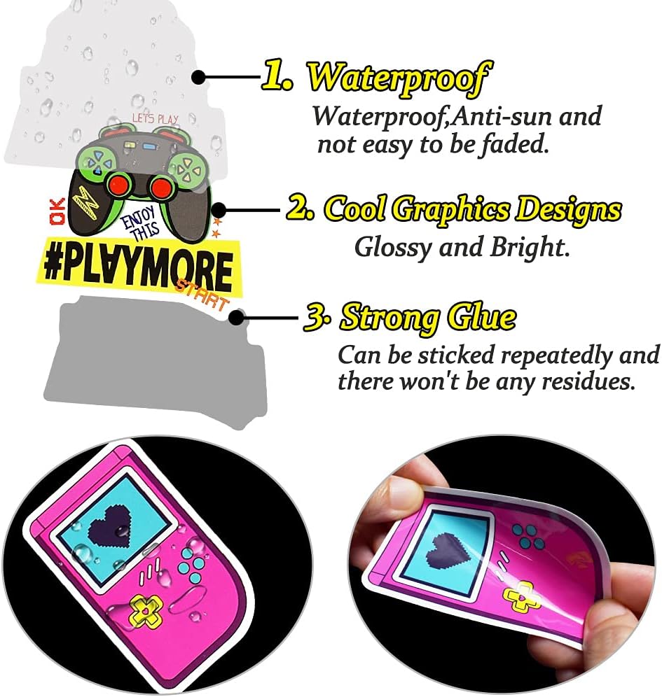 QTL Classic Gaming Stickers for Kids Video Game Stickers for Water Bottles Laptop Gamer Adults Waterproof Vinyl Packs 50Pcs
