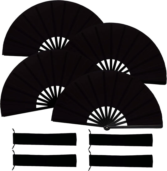 13inch Large Rave Fan Popping Clacking Fans for Line Dancing,Hand Fans for Women Foldable,Boots on The Ground Fan,Portable for Outdoor,Wedding,Party,Decoration (4pcs Black)