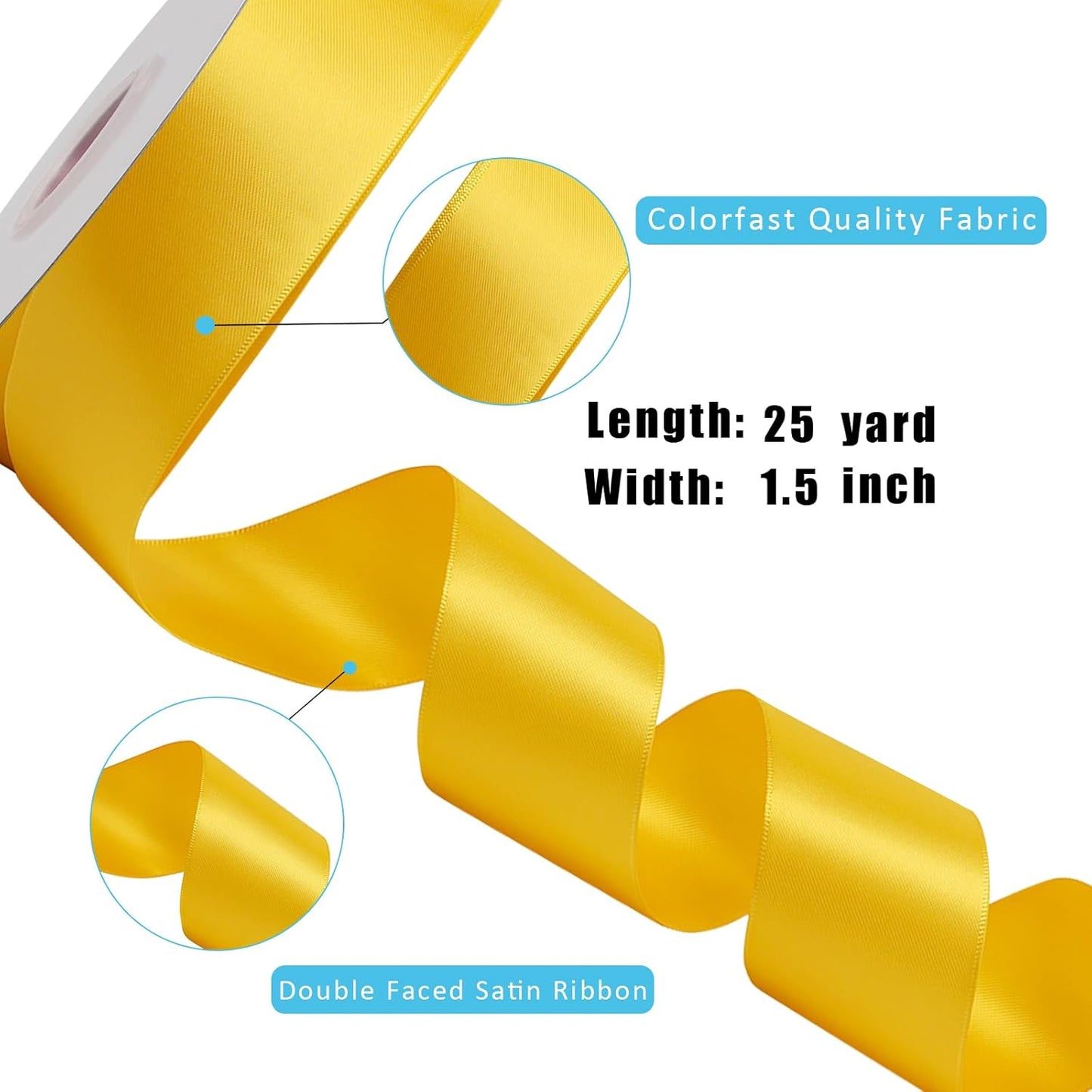 LaRibbons 1 1/2 Inch 25 Yard Double Faced Satin Ribbon,Yellow Gold Satin Craft Fabric Ribbon for Gift Wrapping Floral Bouquets Wedding Party Decoration
