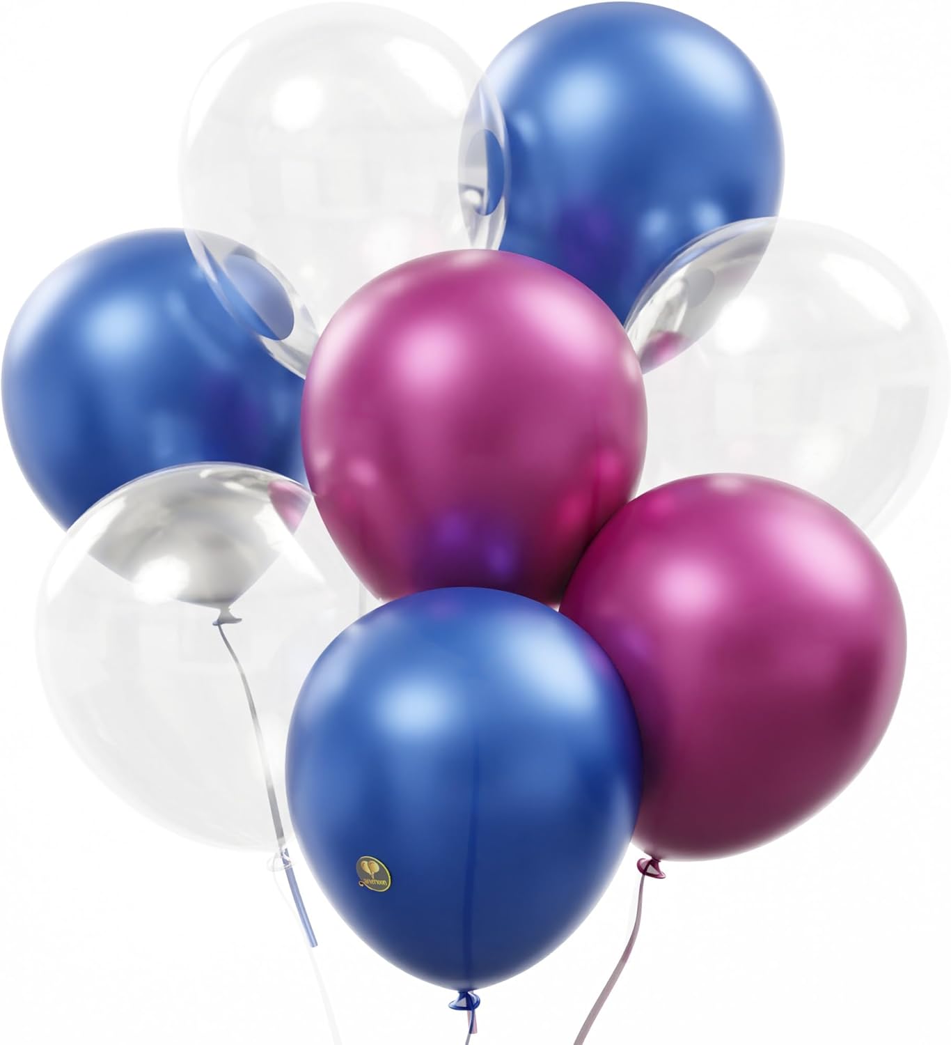 AFTERLOON® Biodegradable Balloons 50 pcs Pearlized Blue/Fuchsia/Clear 10 Inch Pearl Color 144 Pack, Pearlescent Thickened Extra Strong Latex Helium Float, for Gender Reveal Birthday Party Decorations