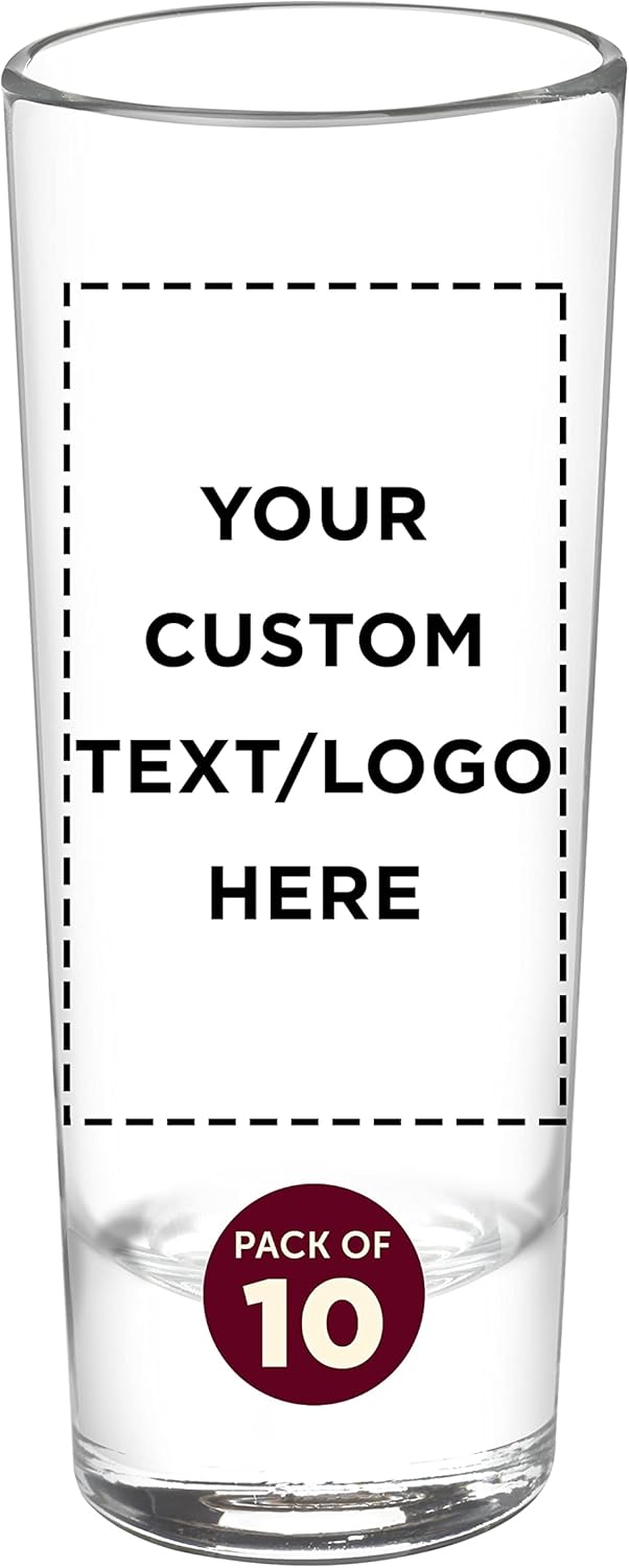 Custom Cordial Shooter Shot Glasses 2 oz. Set of 10, Personalized Bulk Pack - Great for Birthdays, Parties, Indoor & Outdoor Events - Clear