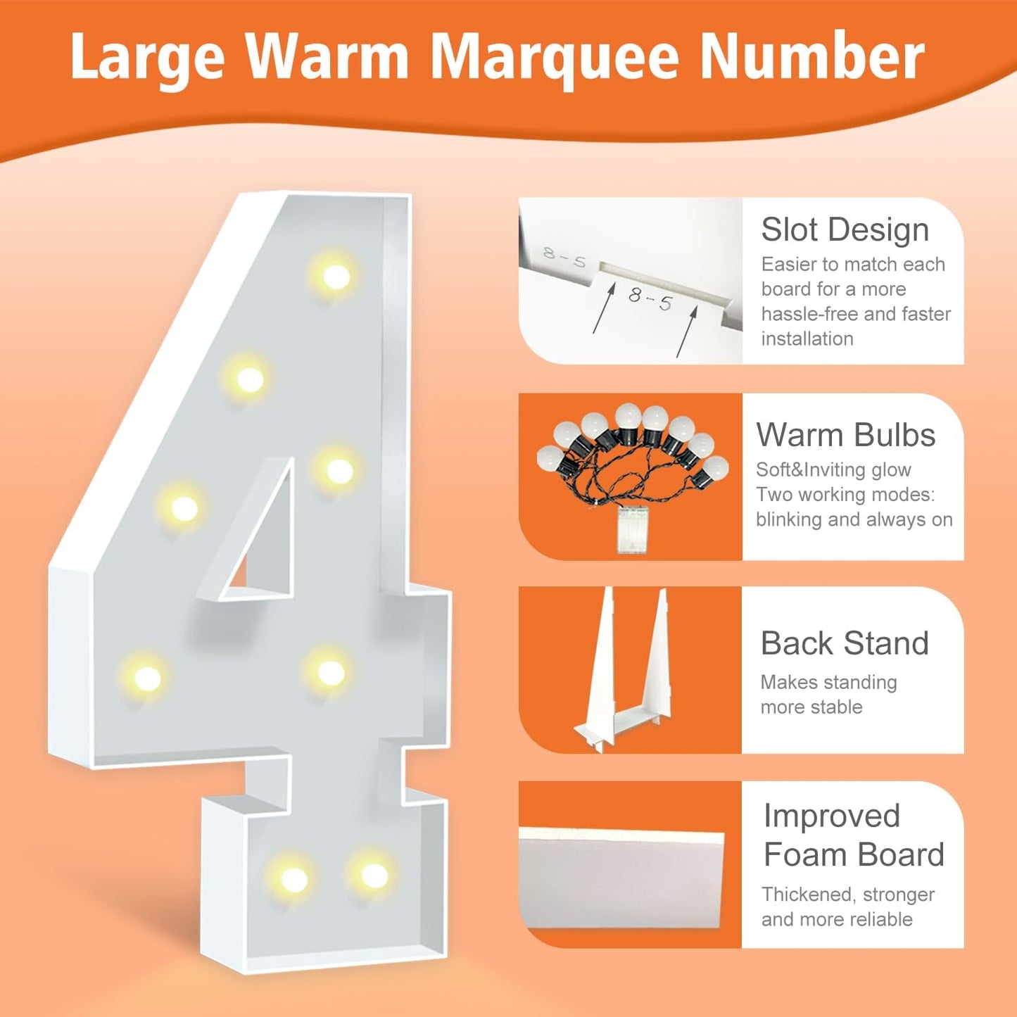 Marquee Numbers, 3 Feet Tall Light Up Numbers 4, Large Birthday Decorations Party Decor Anniversary Event Graduation Decoration for Boys Girls Teens Men Women