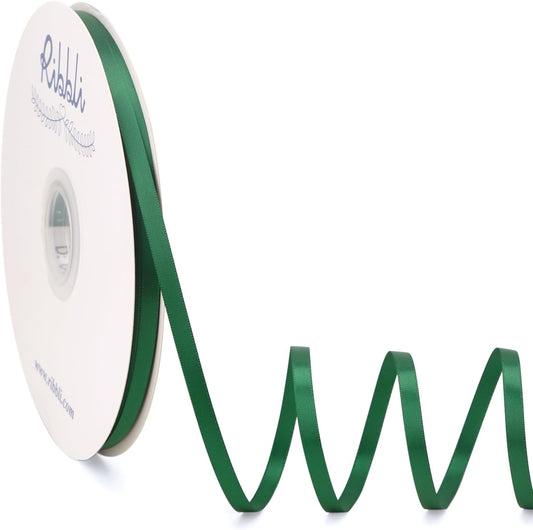 Ribbli Forest Green Satin Ribbon Double Faced Satin 1/4 Inch x Continuous 100 Yards-Green Ribbon for Gift Wrapping Crafts Wedding Decoration Bows Bouquet Floral Arrangement