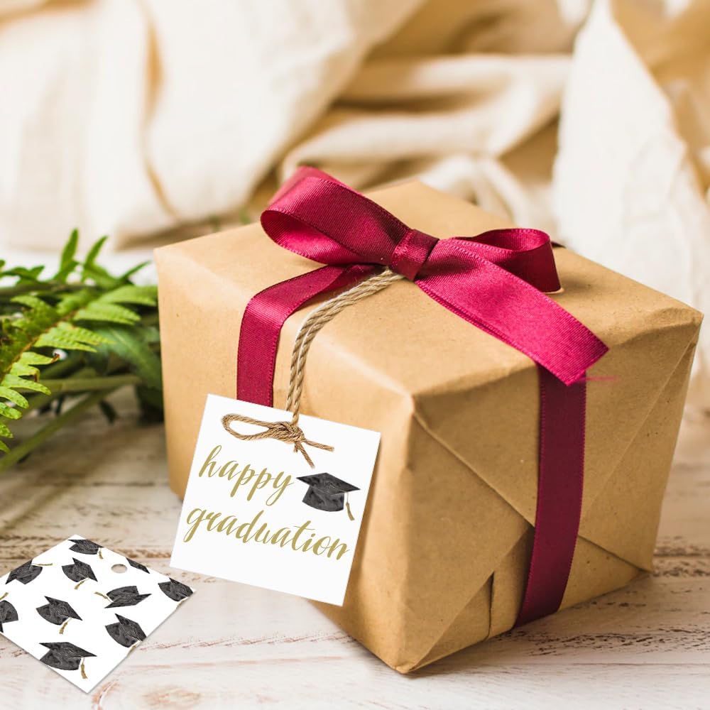 50 Pcs Graduation Gift Tags, Congrats Grad Party Favors Gift Tags for High School or Happy College Graduation Party Decoration Supplies (Gold, 2.2 * 2.2)
