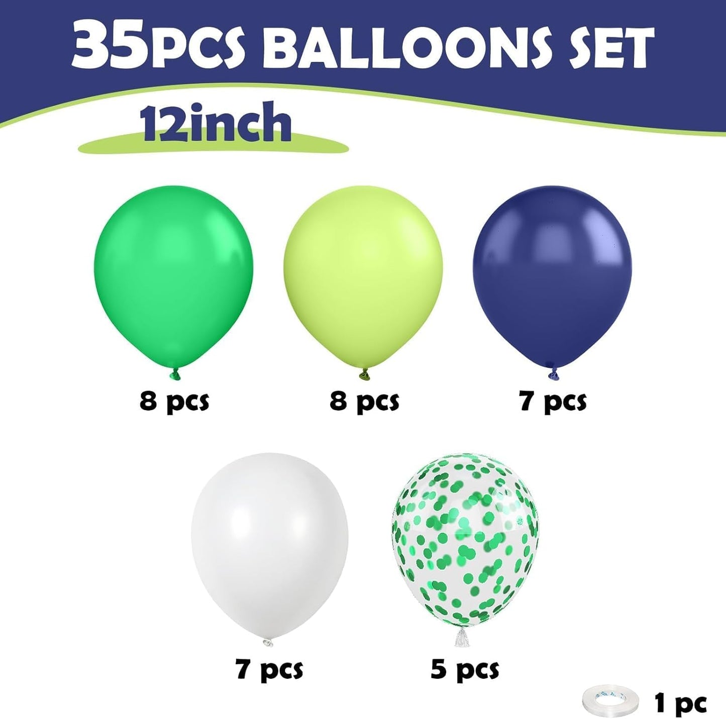 Navy Blue Green Balloons, 12 Inchs White Dark Green Confetti Balloons for Boys Kids Dinosaur Birthday Safari Jungle Theme Golf Party Baby Shower Wedding Grauation Decorations