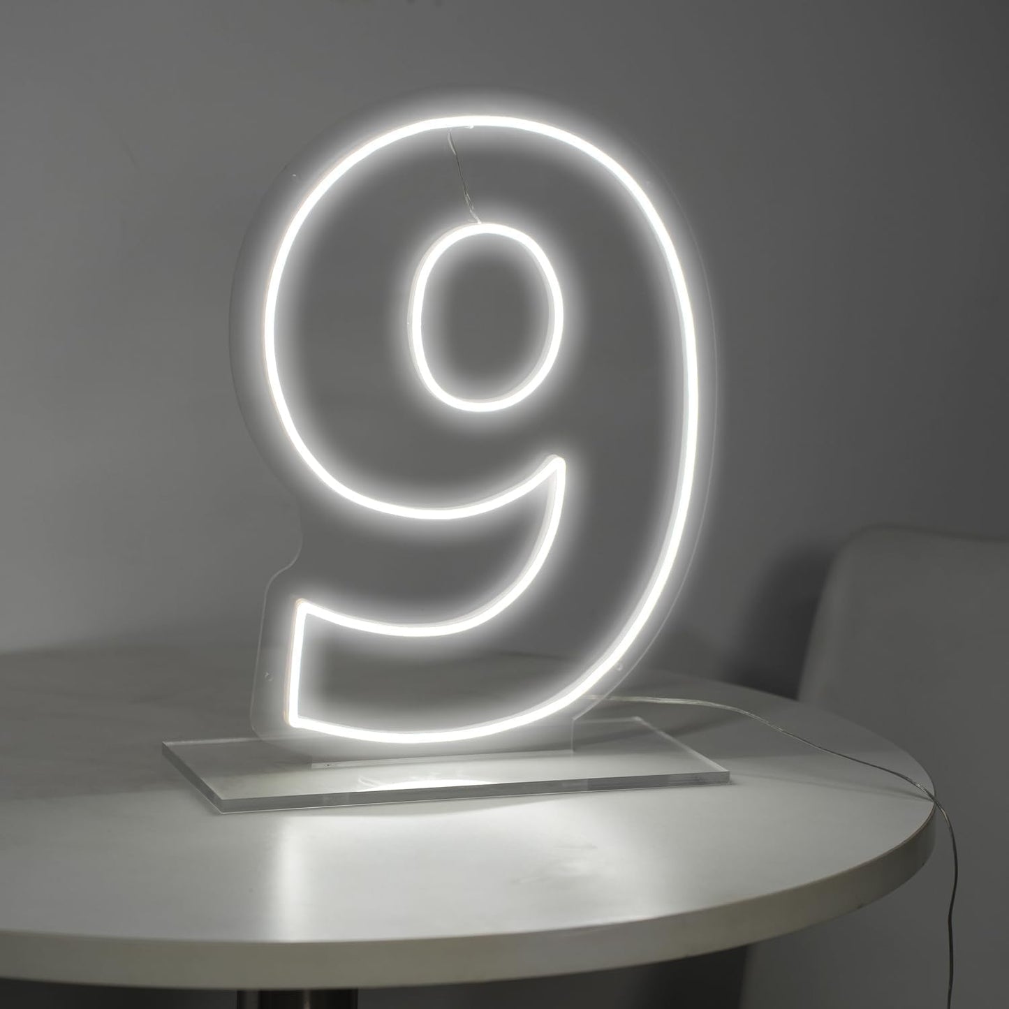 Number 9 Neon Sign for First Birthday, 16.54" Cool White USB Battery Powered Led Neon Sign for Party Wedding Anniversary Decor Light Sign (Number 9)