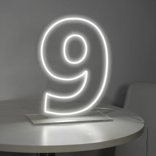 Number 9 Neon Sign for First Birthday, 16.54" Cool White USB Battery Powered Led Neon Sign for Party Wedding Anniversary Decor Light Sign (Number 9)