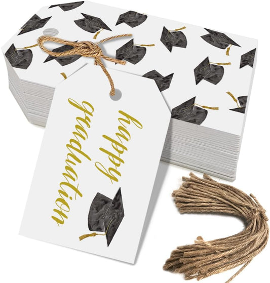 50 Pcs Graduation Gift Tags, Congrats Grad Party Favors Gift Tags for High School or Happy College Graduation Party Decoration Supplies (Gold, 2.2 * 3.5)