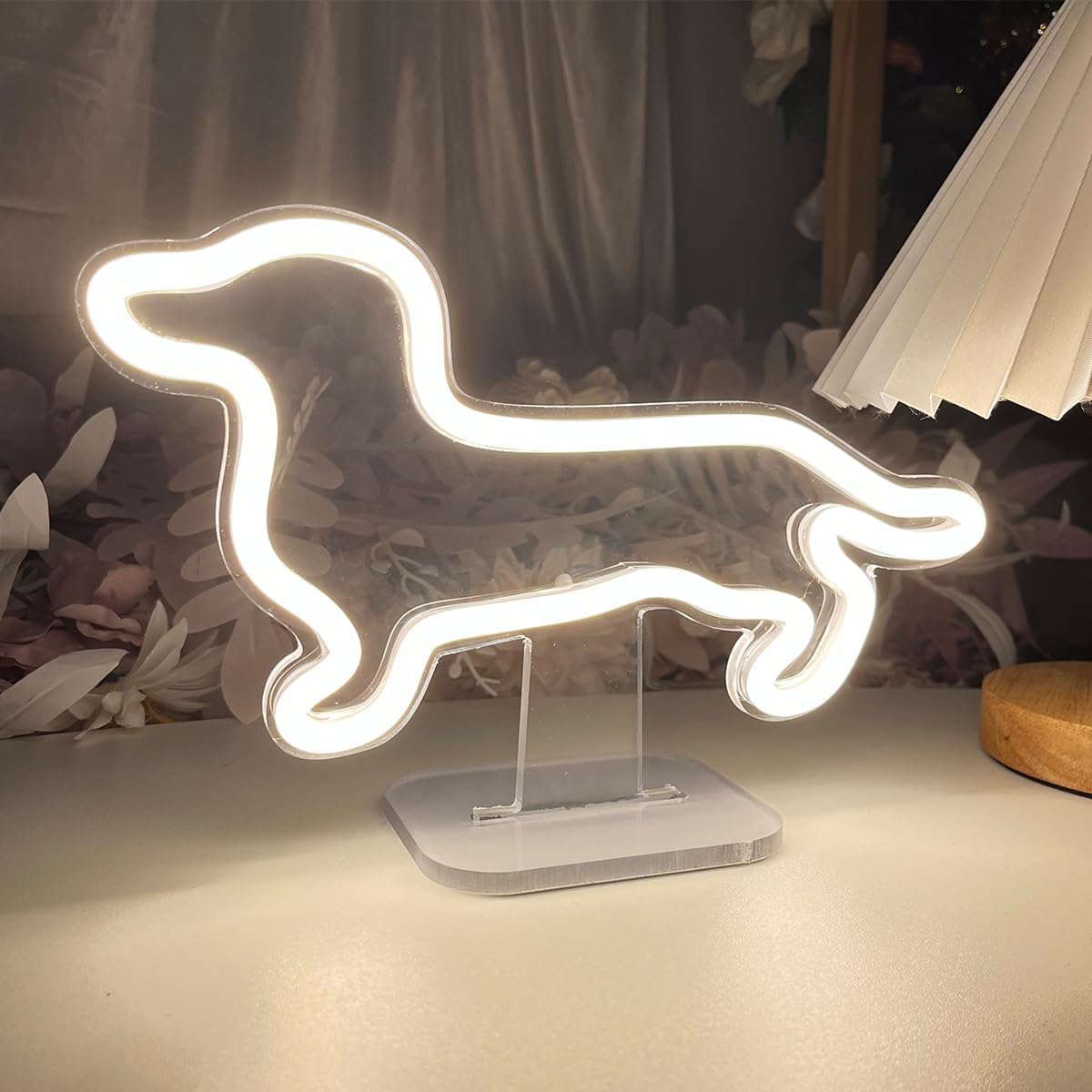 Dog Table Number Neon Sign Desk Lamp Night Light Wedding Letter LED Neon Sign Wedding Table Decorations Neon Light Shop Bedroom Home Room Decor Christmas Party Warm White USB 25×16 CM