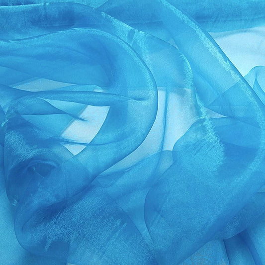 VDS Blue Organza Fabric, 35 Yards Continuous, 45” Wide, Wedding Party Decoration Iridescent Crystal Sheer Shiny Organza Tulle Bridal Dress DIY Crafts Costume Sewing Backdrop Arch Cloth