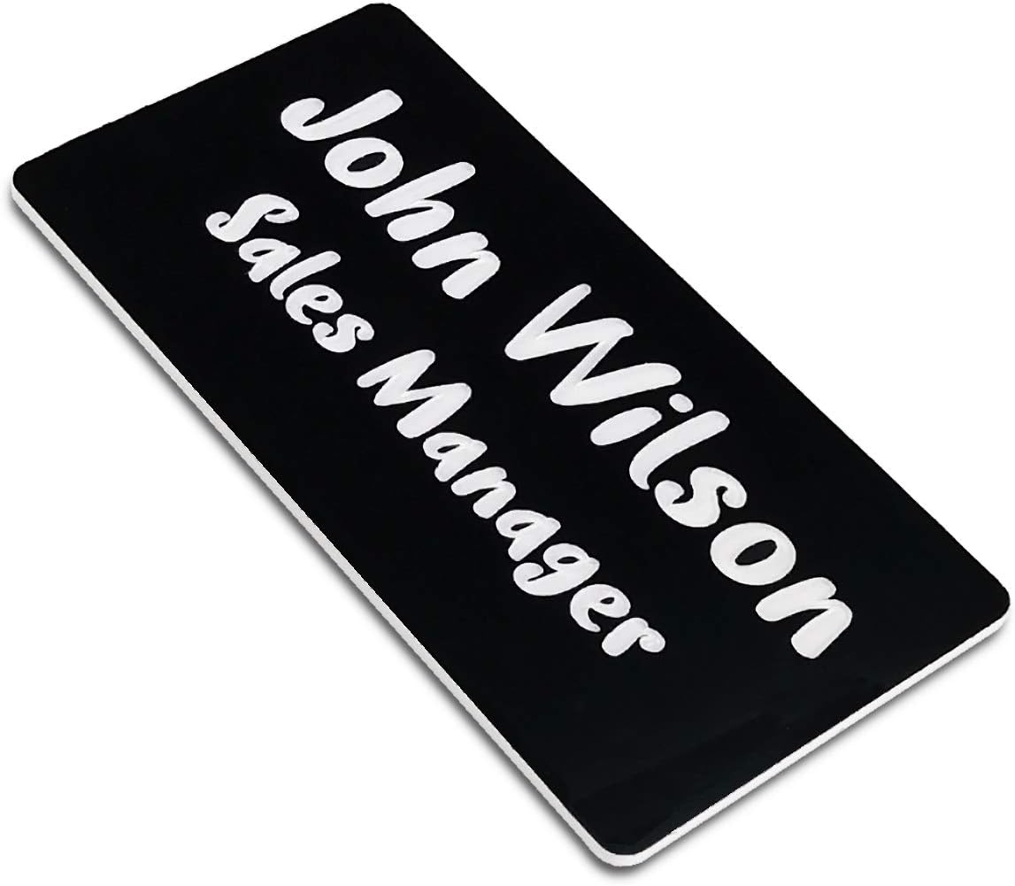 SINYUDUN Custom Engraved Name Tag Badges for Business, Personalized Identification with Pin, Magnetic, Adhesive, or Blank Backing, 1.5"x3", Black Text