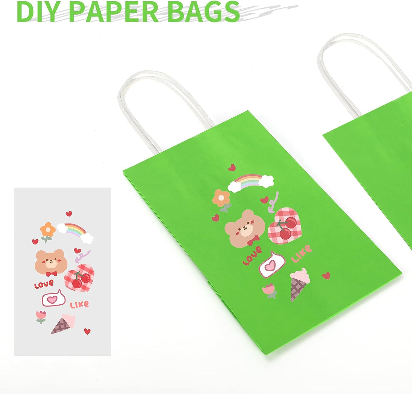 50 Pack 5.25x3.25x8.25 Inch Small Grass Green Kraft Paper Bags with Handles Bulk, Toovip Gift Wrap Bags for Favors Grocery Retail Party Birthday Shopping Business Goody Craft Merchandise Take Out Sacks