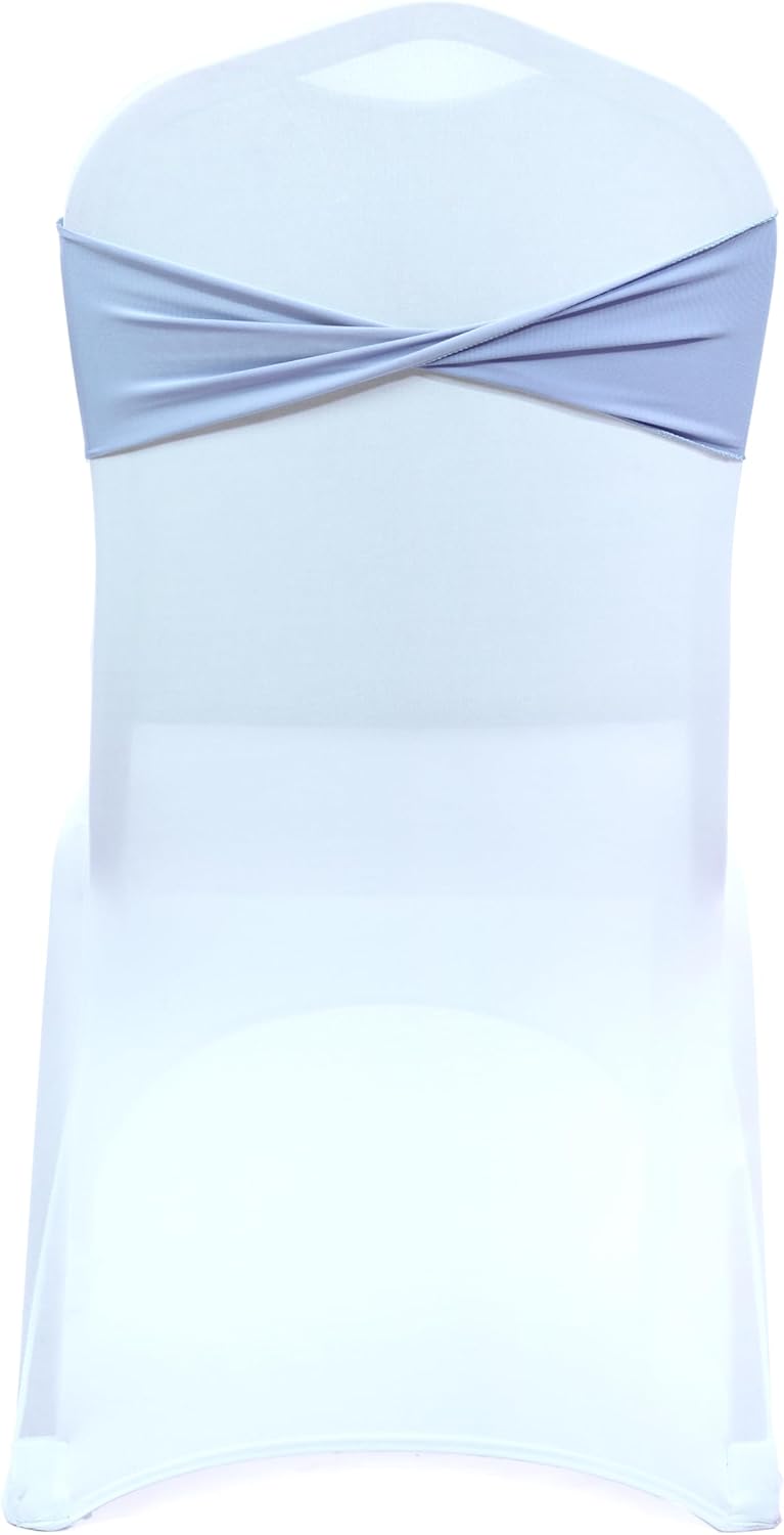 MDS Pack of 200 Spandex Chair Sashes Bows Elastic Stretch Dining Chair Bands Ties Without Slider Buckle Universal fits for Wedding Baby Shower Birthday Party Banquet Event Decoration - Baby Blue