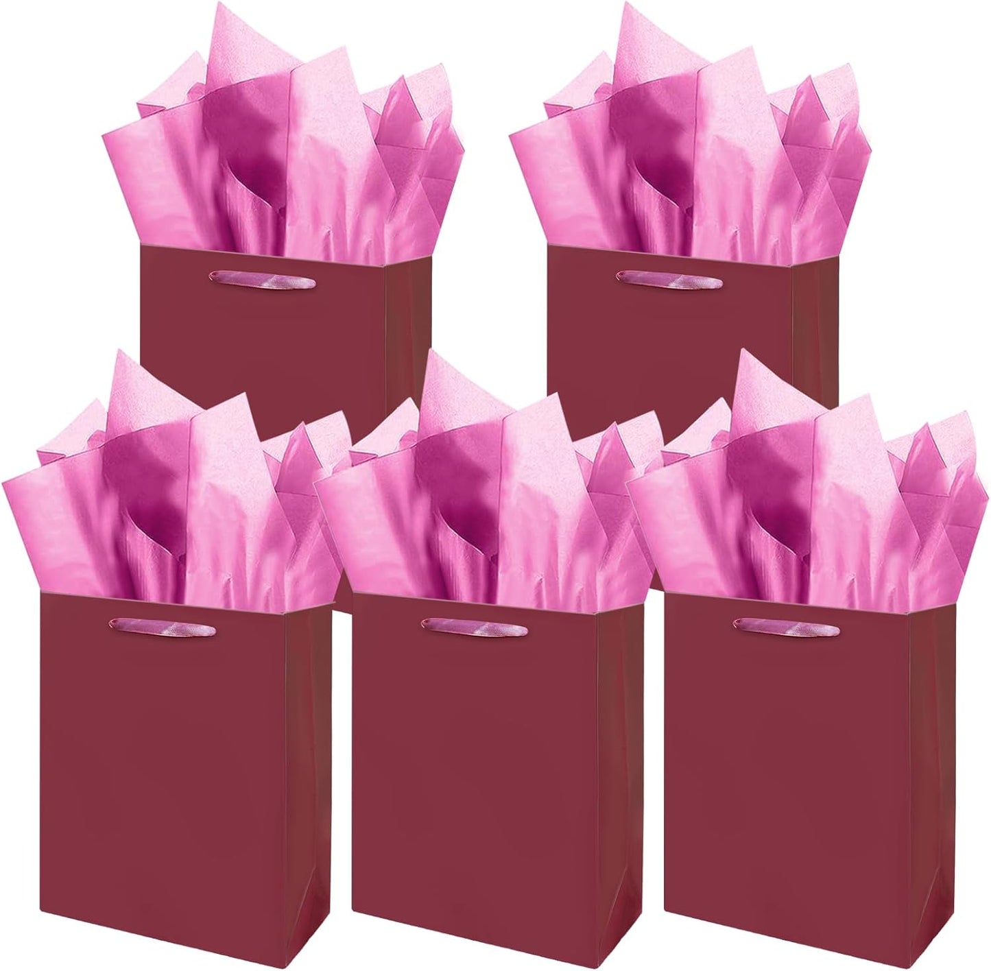 Gcardist Dark Purple Gift Bags with Tissue Paper for Wedding, Birthday, Party Supplies-7.9"x4.3"x9.6" Medium Size Cardboard Gift Bag（5pcs Bags +10pcs Tissue Paper ）
