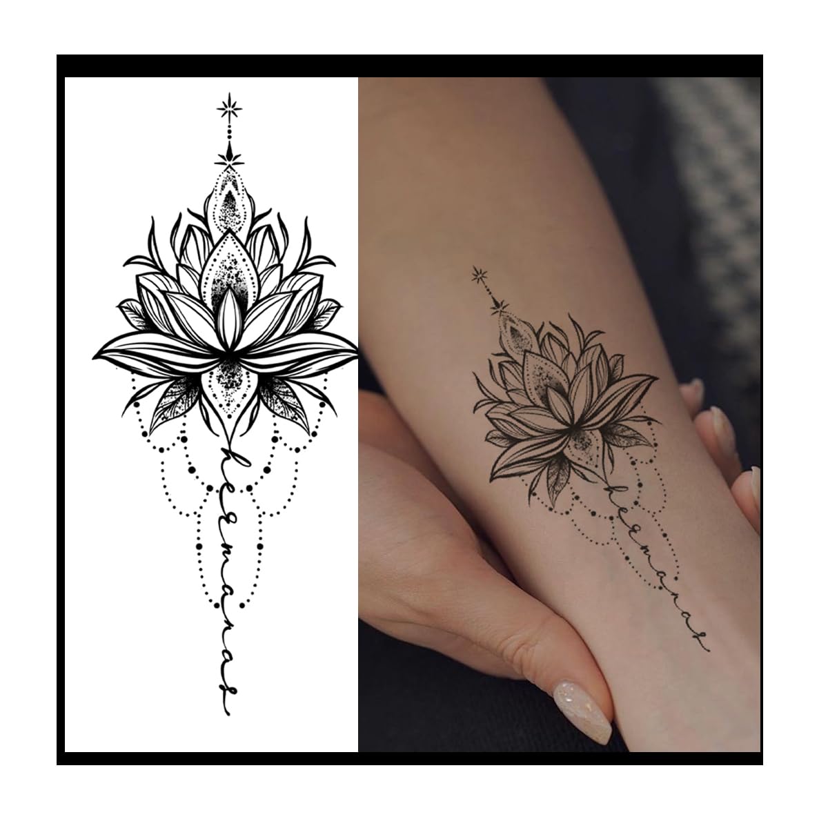 INKARTLINK Tattoo Tech, 2 Sheets Large Semi Permanent Tattoo, Adult Art Design Temporary Tattoos, Lasts 1-2 Weeks, Waterproof, Realistic Look, No Adhesive, No Reflection (Pure Lotus Design)