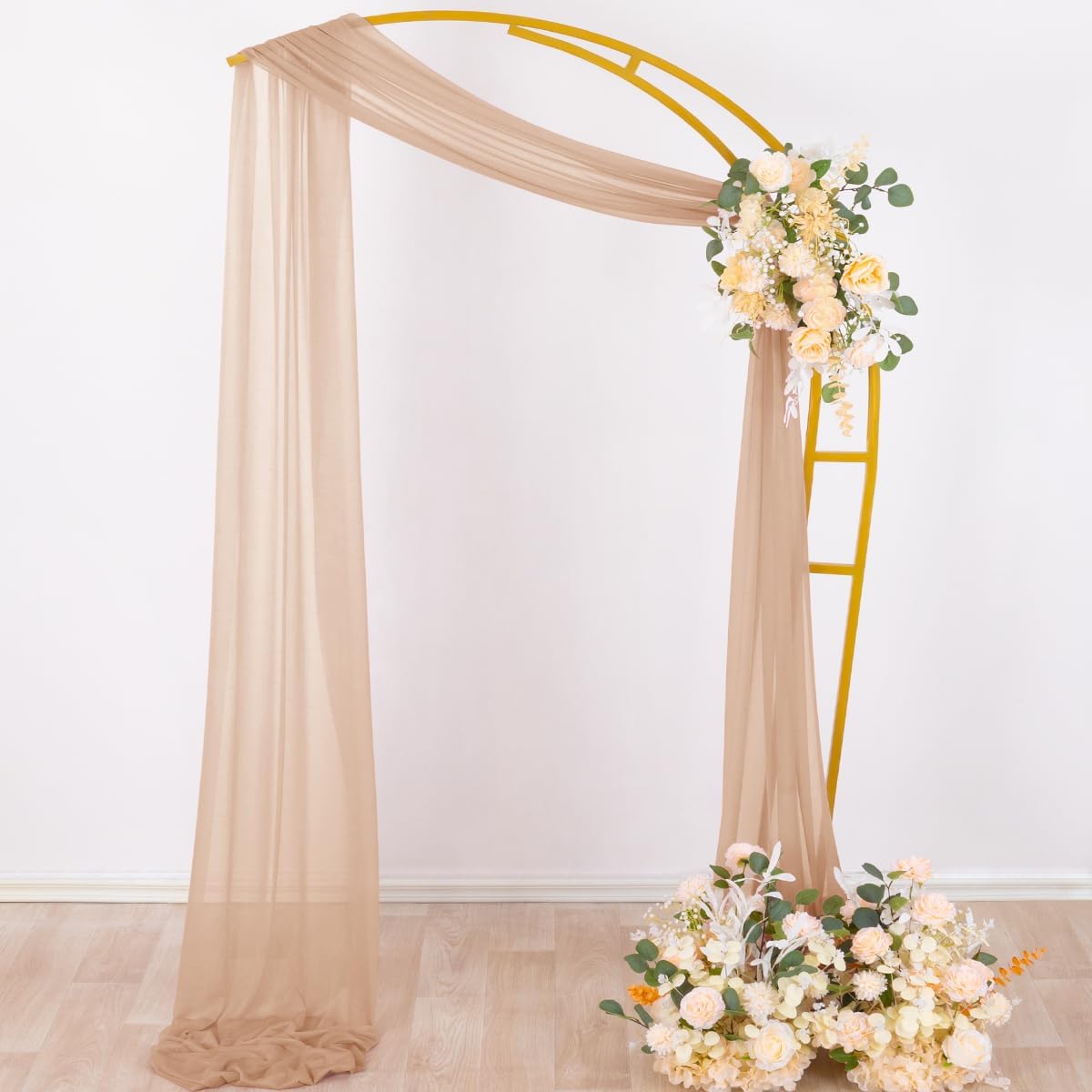 Socomi Wedding Arch Draping Fabric 29" x 20Ft 4 Panels Nude Sheer Outdoor Curtain Drapes Extra Long for Bridal Baby Shower Ceremony Birthday Party Decor