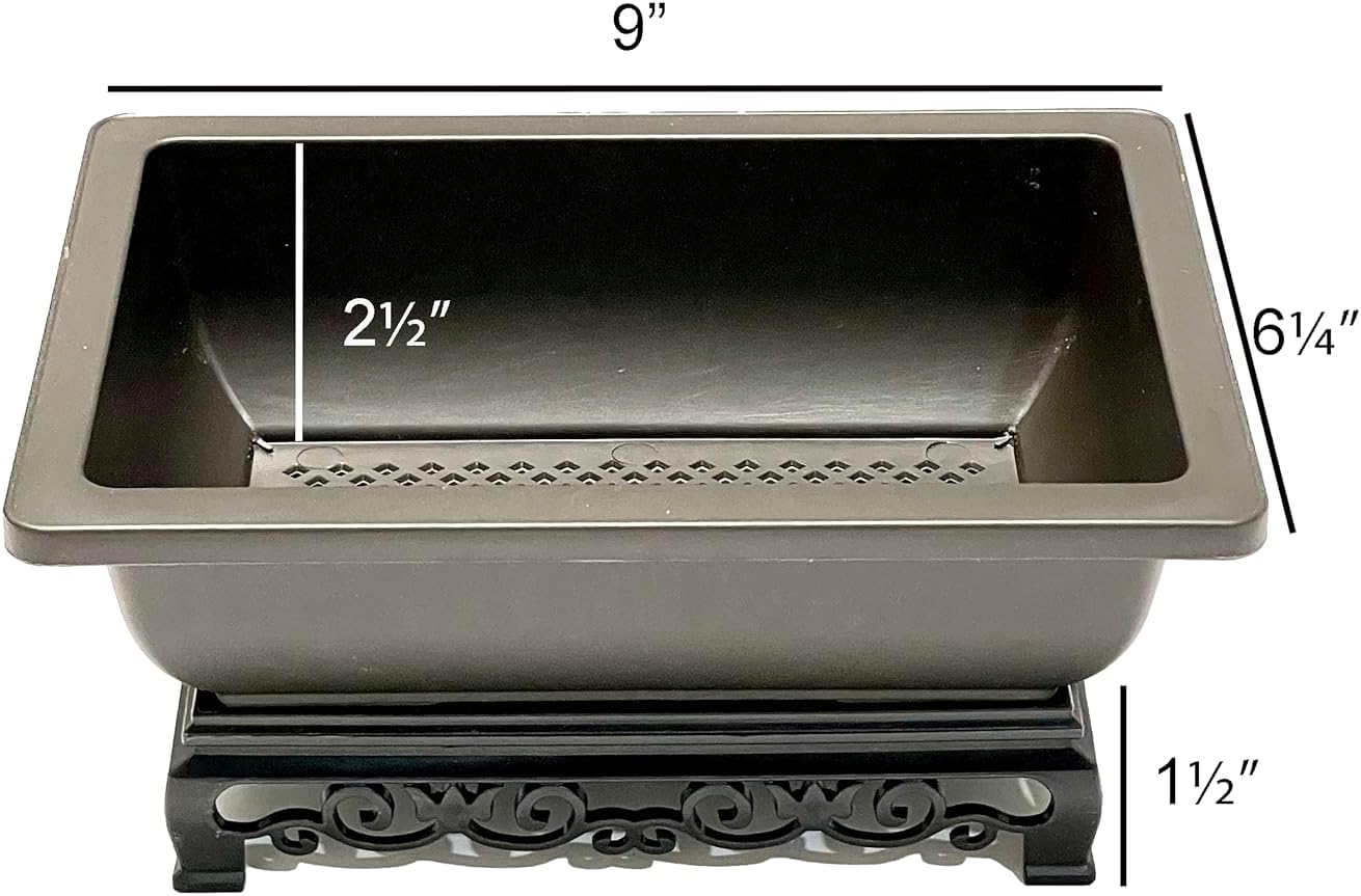 Cotta Planters Bonsai Pot - 2-Pack 9 Inch Training Pot With Elegant Stand - Antique Brown Pots With Mesh Drainage - Luxurious Indoor Tree Pots Made With Recycled Plastic