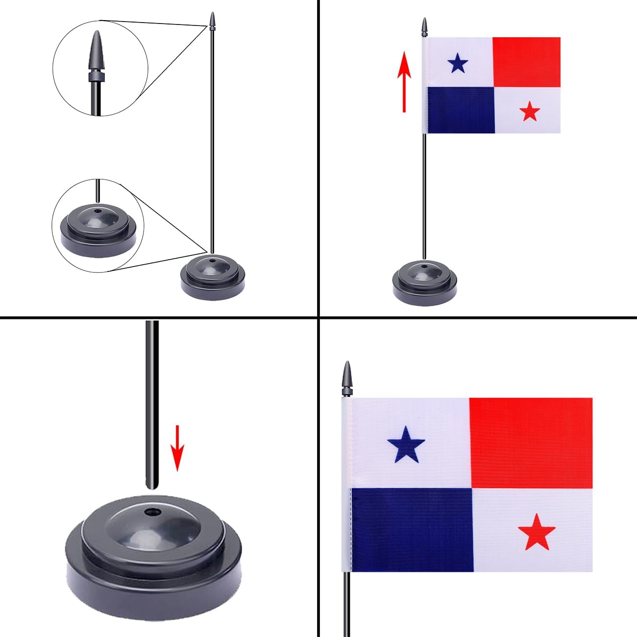 WXTWK 2 Pack Panama Flag Panama Deluxe Desk Flag Set - Mini Small Panamanian Table Office Flags with Black 12" Solid Pole Stand Base Classroom Meeting Desktop Decorations
