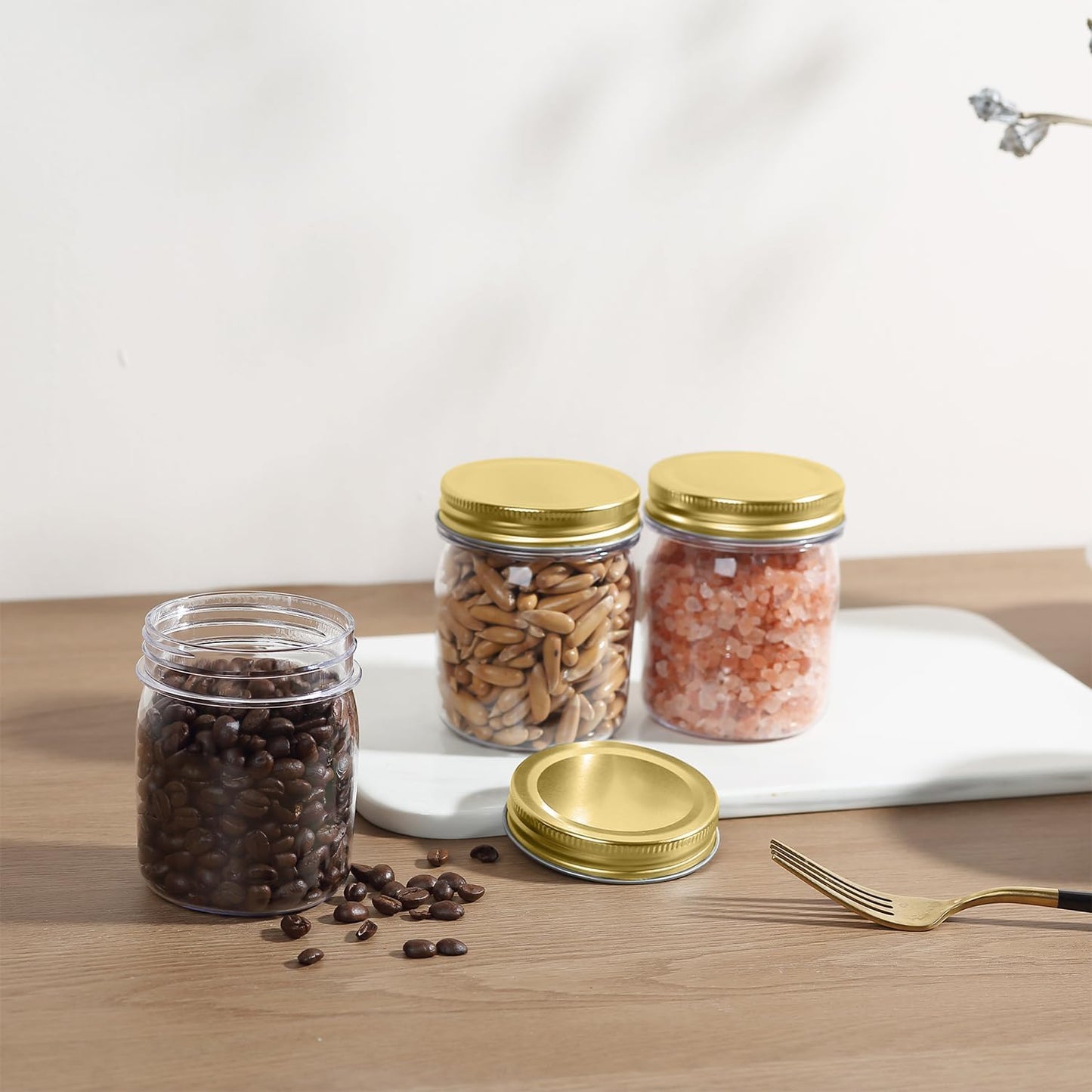 novelinks 8 oz Clear Plastic Jars with Screw-On Lids - BPA-Free Refillable Storage Containers for Slime, Spices, Crafts, Kitchen & Home Organization (32 Pack,Gold)