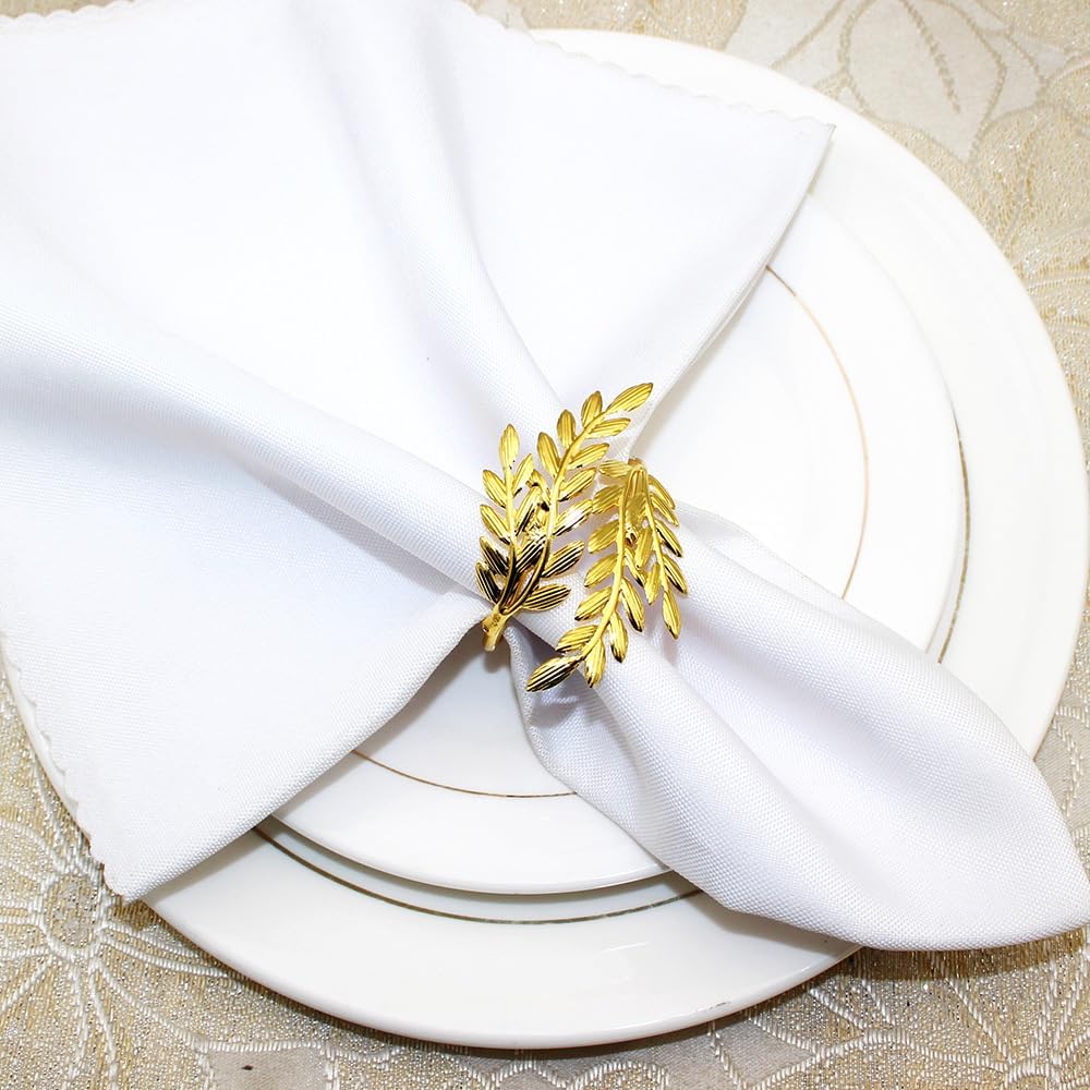 Gold Leaf Napkin Rings Set of 6,Metal Wheat Leaf Napkin Rings for Party Decoration, Dinning Table and Daily Use (Leaf 6pcs)