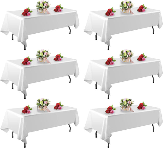 6 Pack White Table Cloth Rectangle Table 60 x 102 Inch Tablecloths for 6 Foot Rectangle Tables. Stain and Winkle Resistant Polyester Washable White TableCloths for Parties Wedding Dining