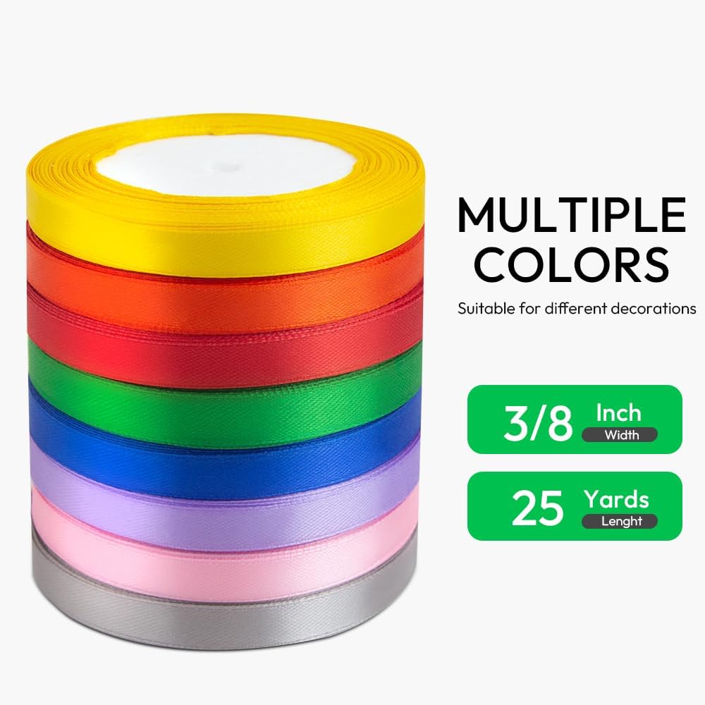 KMER LIFE 3/8 Inches x 25 Yards Ivory Satin Ribbon Solid Fabric Ribbons for Crafts, Wedding Decor, DIY Hair Accessories, Sewing, Gift Package Wrapping, Valentine's Day Bouquet and More