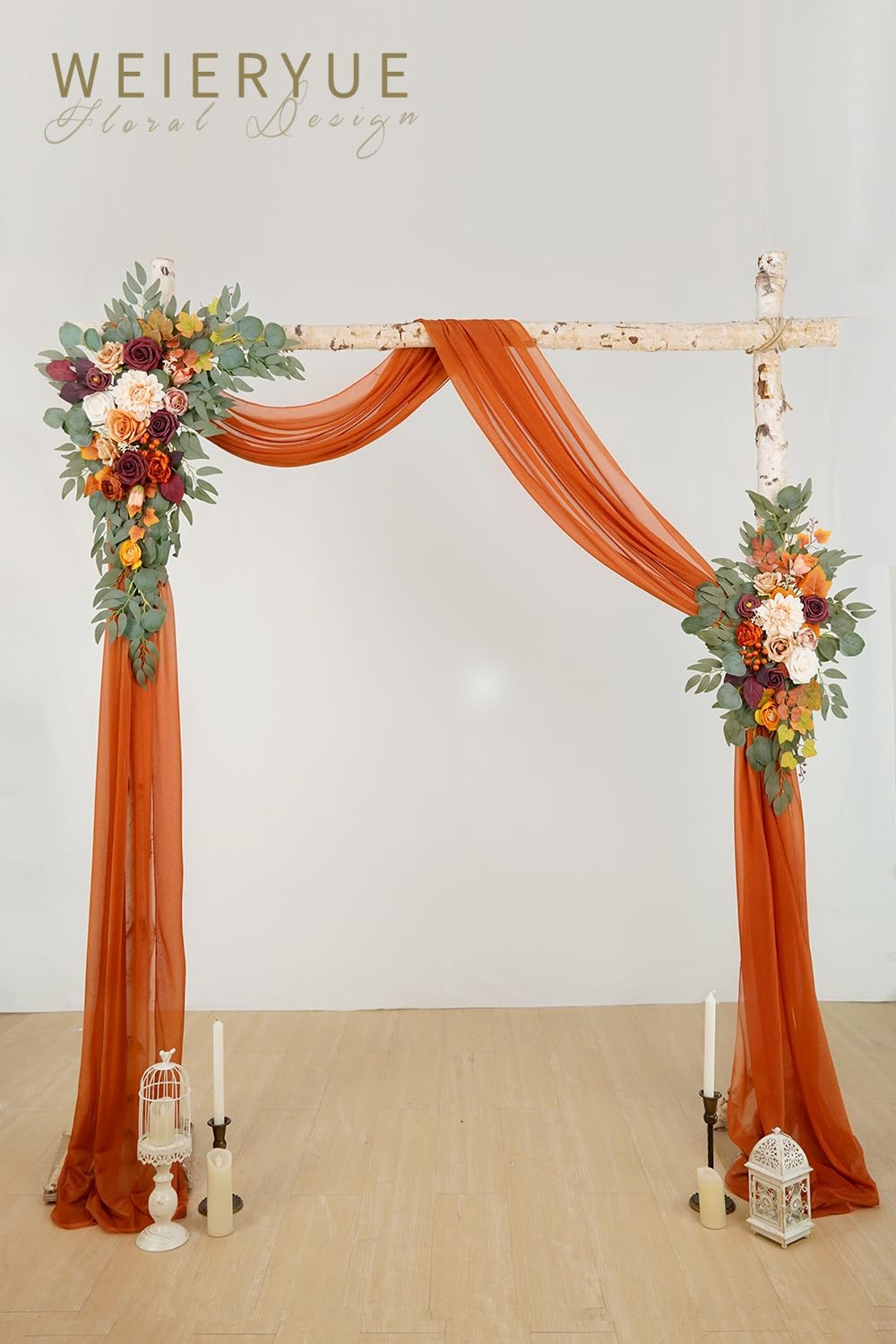 Artificial Wedding Arch Flowers Kit(Pack of 3),2Pcs Artificial Flower Arch Decor,1Pcs Sheer Drape for Wedding Ceremony Arbor for WeddingCeremony (Sunset Orange)