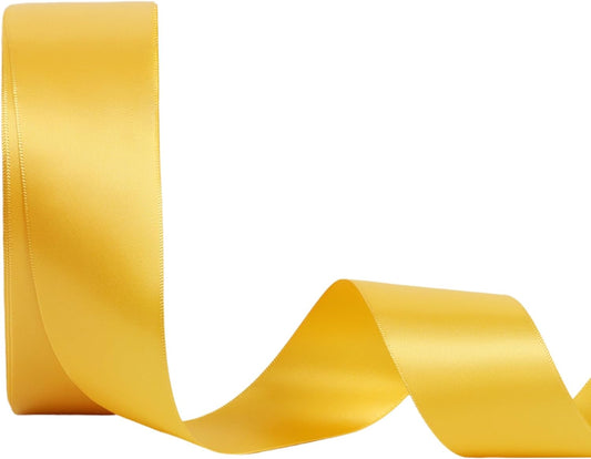 LaRibbons 1 1/2 Inch 50 Yard Double Faced Satin Ribbon,Yellow Gold Satin Craft Fabric Ribbon for Gift Wrapping Floral Bouquets Wedding Party Decoration