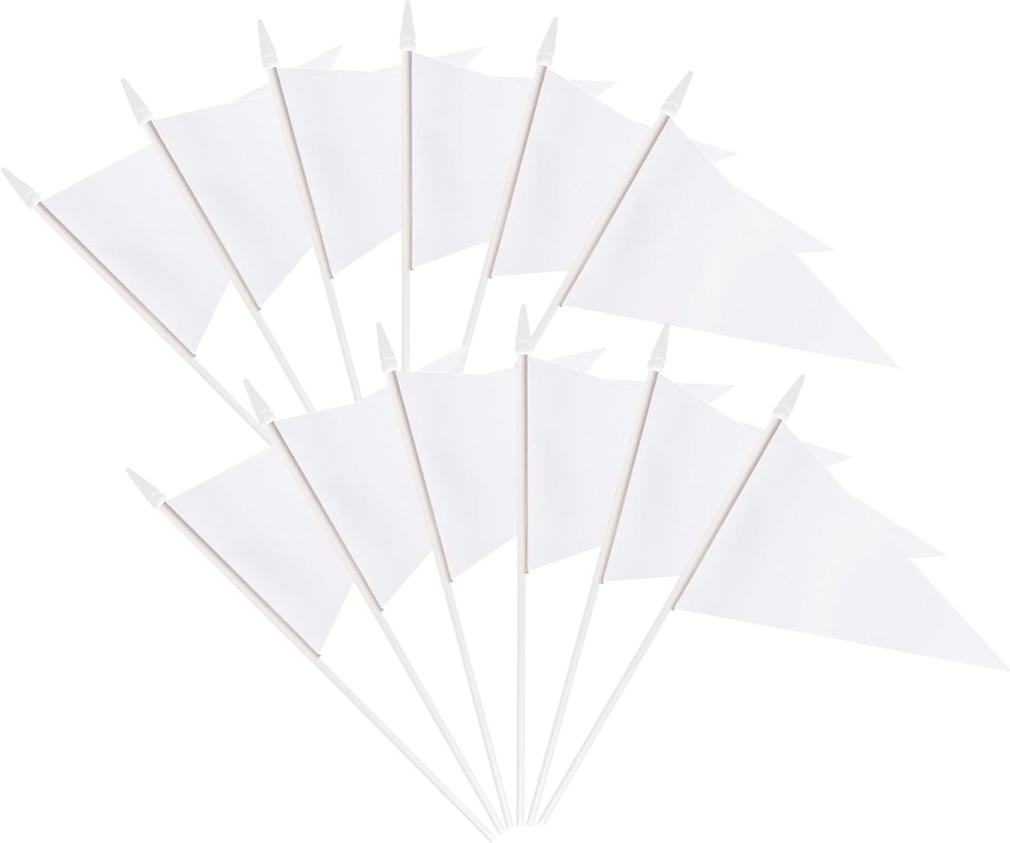 12 Pack White Pennant Flags Small Mini Hand Held Solid Color Pennant On Sticks Flags with 12.6"Solid Pole & Spear Top,Party Events Celebration,School,Grand Opening,Kids Birthday,Sports Clubs,Flower Pot