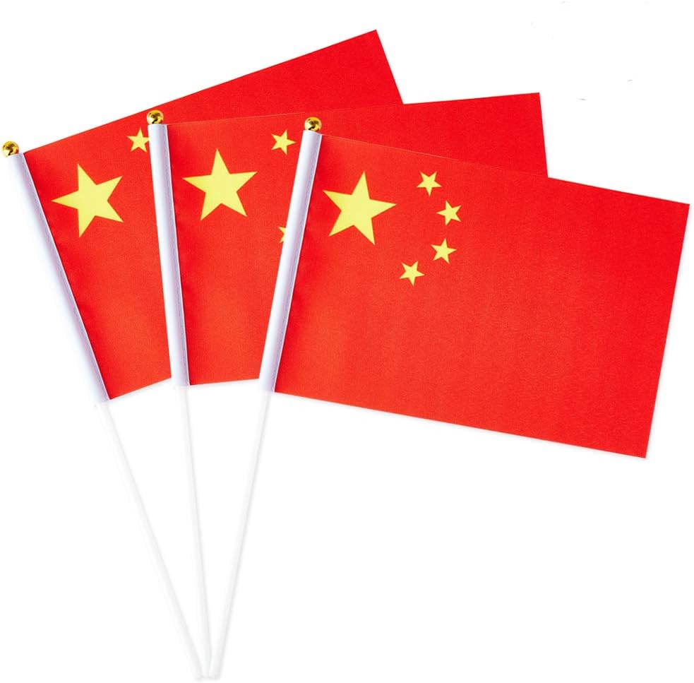 China Flag Chinese Flag, Small Mini Handheld China Flags on Stick, Ideal for Party Parades Sports Events Patriotic Festival Decorations
