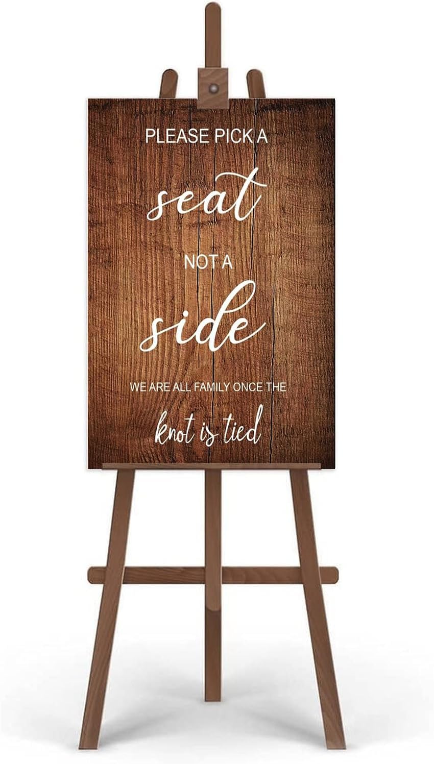 Rustic Wooden 'Please Pick A Seat Not A Side' Wedding Welcome Sign - Reception Seating Plan Wall Art Decor for Kitchen, Cafe, Pub - 18x12 Inch Gift