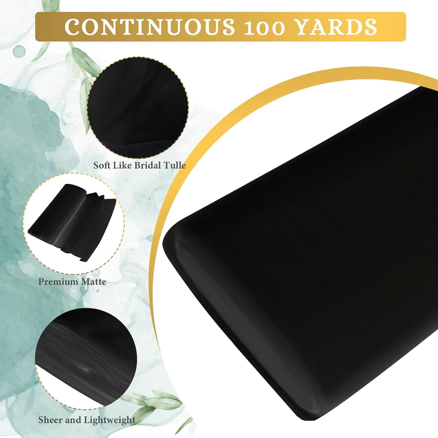 Timgle Tulle Fabric Rolls Bulk 54 Inch by 100 Yards (300 Ft) Tulle Ribbon Netting Fabric Spool Bolt for DIY Crafts Tutu Skirt Christmas Baby Shower Birthday Party Wedding Decorations(Black)