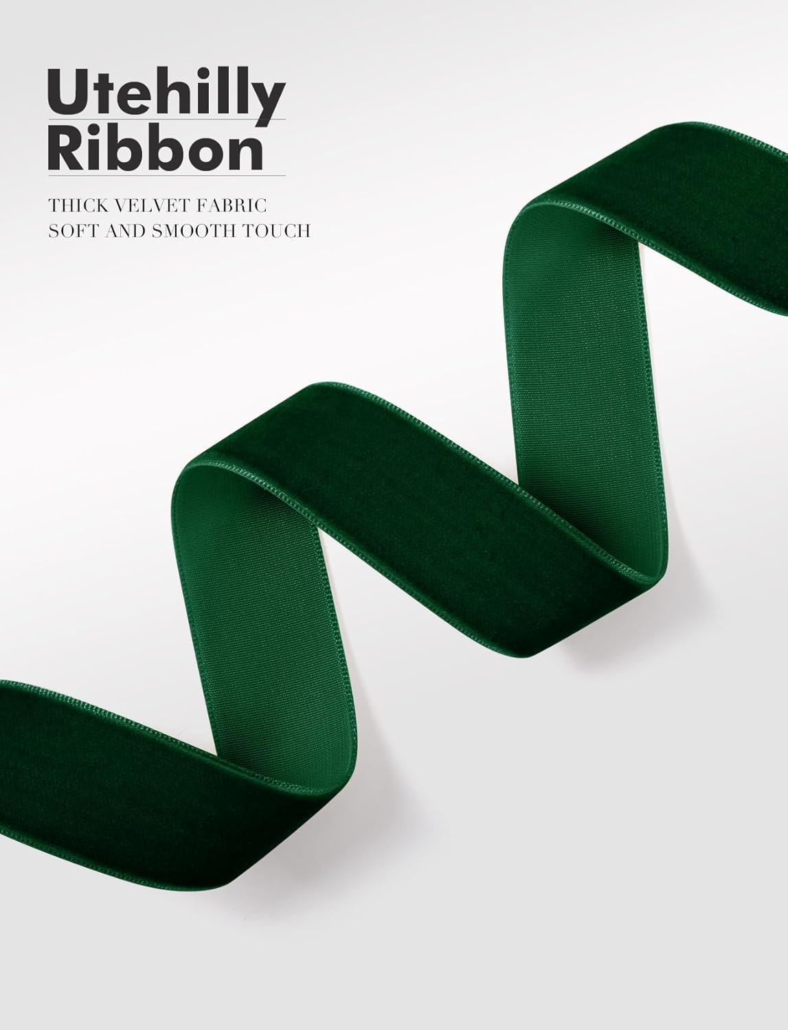 Dark Green Christmas Velvet Ribbon for Tree, Gift Wrapping, Flower Bouquet, Wreath Decorations, Bow Making 3/8'', 25 Yards