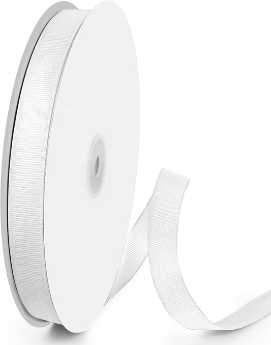 100 Yards 5/8 inch Grosgrain Ribbon, Solid Color Fabric Ribbon Perfect for Gift Wrapping, Wedding, Handmade Bows, Floral Bouquets and Party Decoration(White)