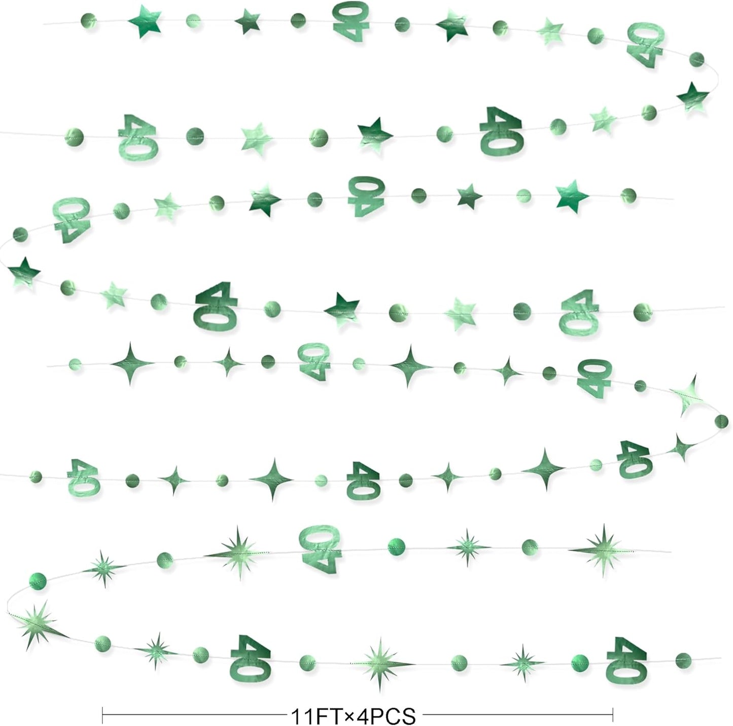 Sage Green 40th Birthday Decorations Number 40 Circle Dot Twinkle Star Garland Metallic Streamer Banner Backdrop for Women Mens Cheers to 40 Years Old Birthday Happy 40th Anniversary Party Supplies
