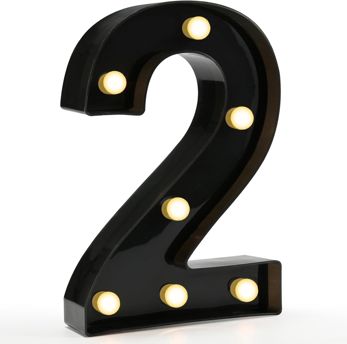 Pooqla Decorative Led Light Up Number Letters, Black Plastic Marquee Number Lights Sign for 2nd 21th Birthday Party Wedding Decor Battery Operated Black Decoration 2