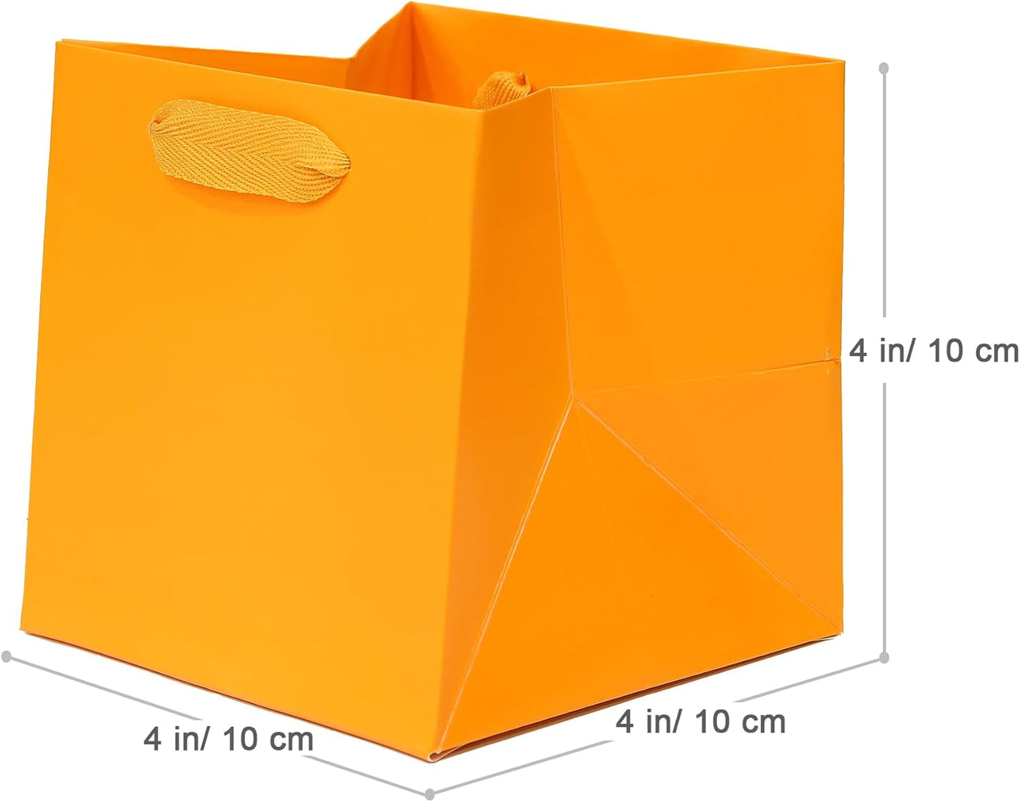 Orange Paper Gift Bag 4 in Paper Box Small Square Bottom Kraft Paper Bags with Handles for Wedding Baby Shower Birthday Party (Orange, 4 x 4 x 4 in, 10 CT)
