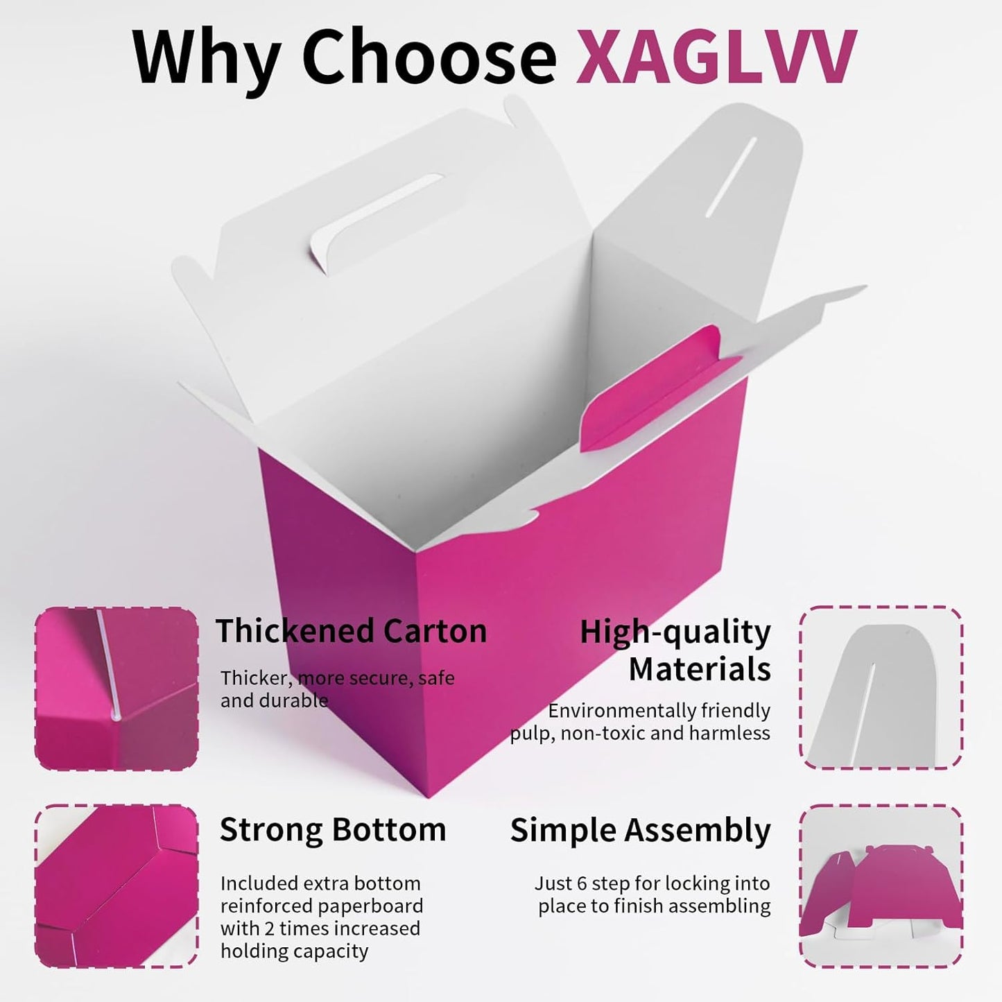 XAGLVV 24Pack Hot Pink Party Favor Treat Box Packs, 7 * 3.5 * 6.6 Inch Goodie Box with Handles, Gable Gift Boxes for Valentine's Day,Birthdays