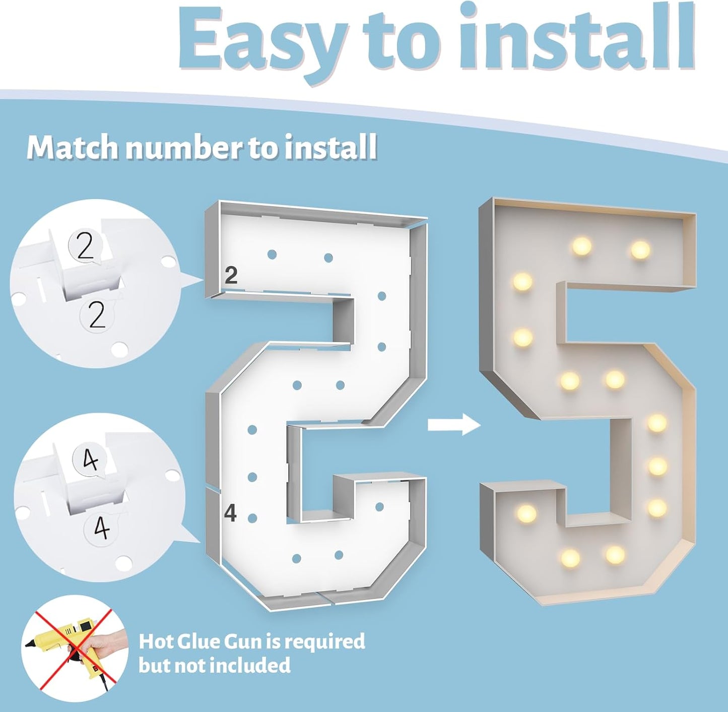 4FT Marquee Light Up Numbers 5,Party Decoration Large Marquee Light Up Letters with Weighted Water Bag,Pre-cut Foam Board Set Can Be Used for Birthdays,Weddings,Baby Anniversaries