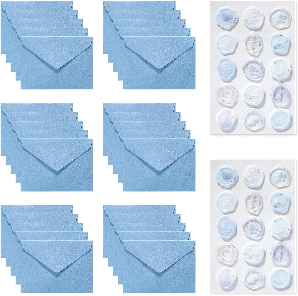 30 Pieces A6 Envelopes with 30 Seal Stickers, 6.32 x 4.45 inch Envelopes for 4 x 6 Wedding Invitation Cards, Greeting Cards, Graduation, Birthday Party Invitations, Blue.