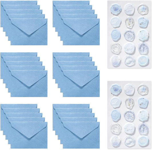 30 Pieces A6 Envelopes with 30 Seal Stickers, 6.32 x 4.45 inch Envelopes for 4 x 6 Wedding Invitation Cards, Greeting Cards, Graduation, Birthday Party Invitations, Blue.