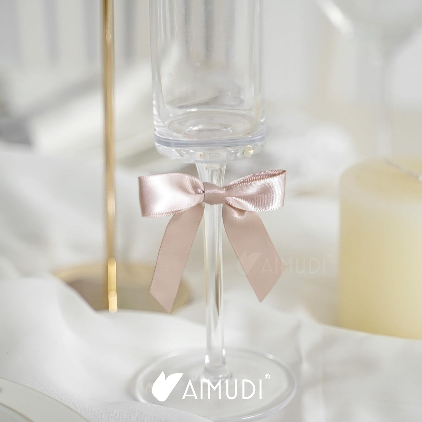 AIMUDI Dusty Rose Ribbon Bows Wedding Decor 2.5" Pretied Small Pink Bows for Crafts Premade Satin Twist Tie Bows for Treat Bags Cake Pop Bows Mini Bows for Gift Wrapping Candy Apples - 50 Counts