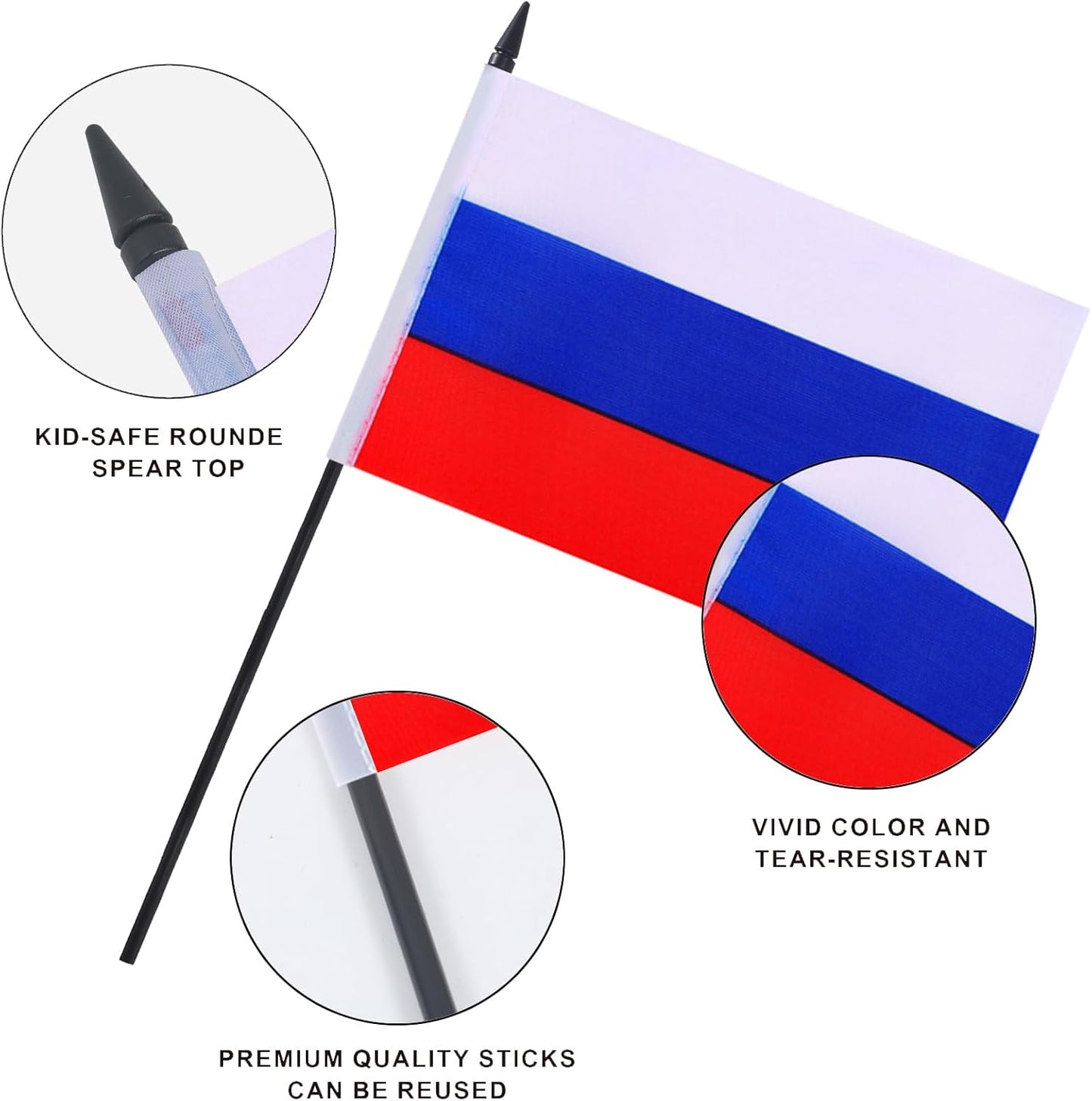 Russia Desk Flag 12" Solid Pole Deluxe Set Russians Flags Banner Mini Small Russia Office Table Flags with Black Stand Base Desktop Decorations(2Pack)