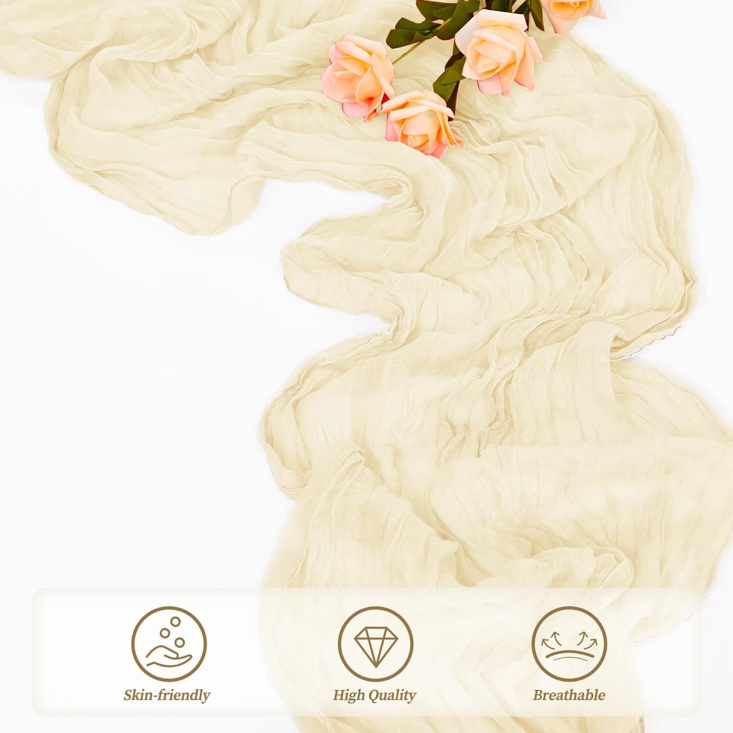 10FT 20 Pack Beige Cheesecloth Table Runner 20 x 120 Inch Long Rustic Gauze Fabric Cheese Cloth Table Runner for Wedding Bridal Baby Shower Table Decorations Boho Sheer Birthday Party Table Decor