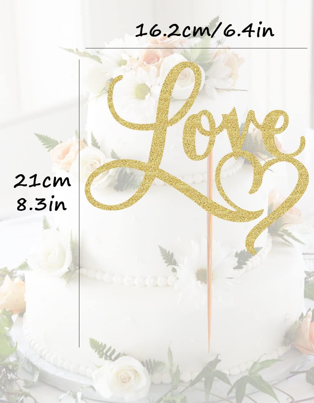 Love Cake Topper - Gold Glitter Paper Wedding Cake Decoration Supplies, Perfect for Bridal Shower/Engagement/Anniversary/Birthday Party