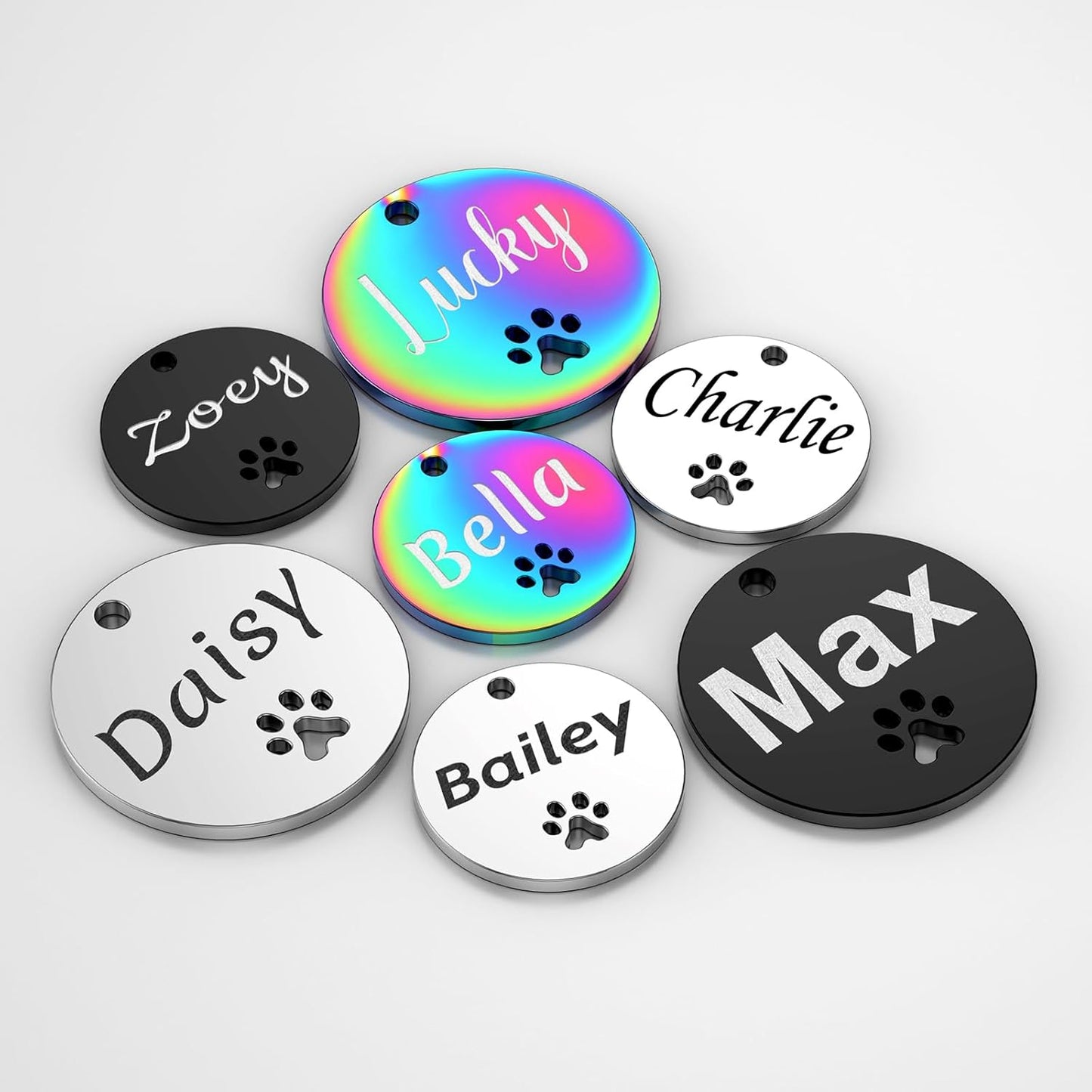 Dog Tags Personalized for Pets - YEHANTI Personalized Dog Tags with Dog Paw, Durable Stainless Steel Pet ID Tags for Small Large Dogs Cats, Custom Dog Name Tags Engraved on Both Sides (Round)