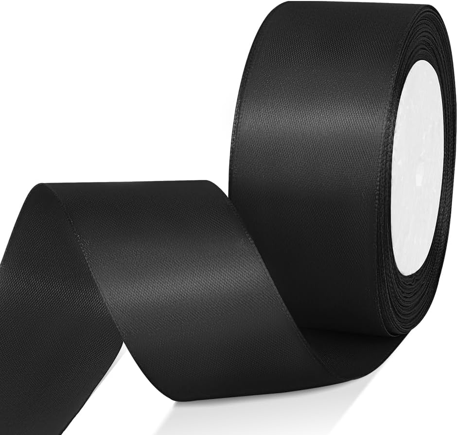 1-1/2" x 25 Yards Satin Ribbon, Black Silk Ribbon Ideal for Gift Wrapping, Floral Bouquets, Crafts, Wedding Party Decorations, Christmas and Sewing Projects