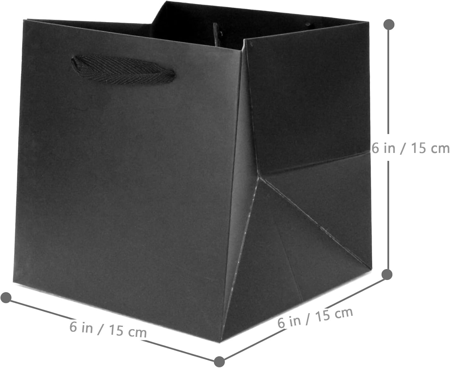 Black Paper Gift Bag Small Square Bottom Kraft Cardboard Paper Bags With Handles For Wedding, Baby Shower, Birtyday Party (Black, 6 x 6 x 6 in, 10 Pcs)