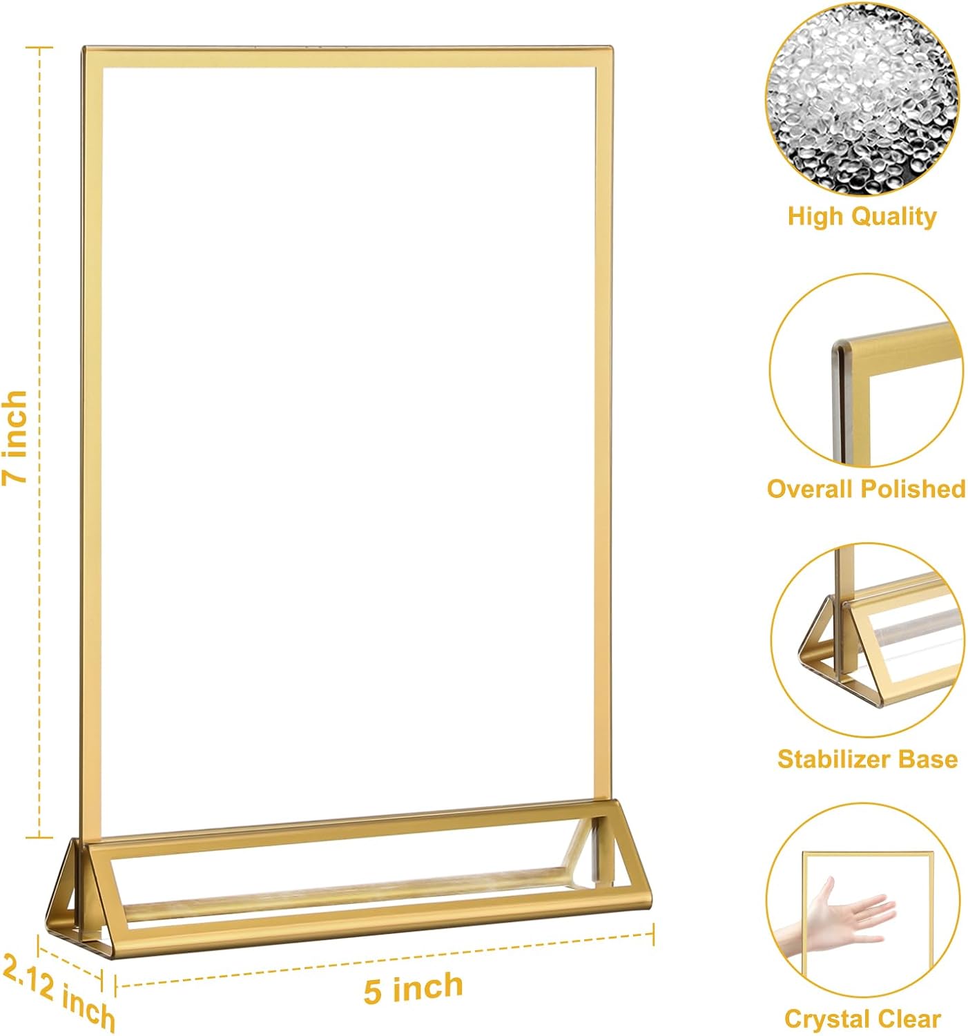 EHWINE 24 Pack Acrylic Sign Holder 5 x 7, Double Sided Gold Picture Frame Stand up Table Top Sign Holders, Clear Display Stand Menu Flyer Holder for Wedding Party