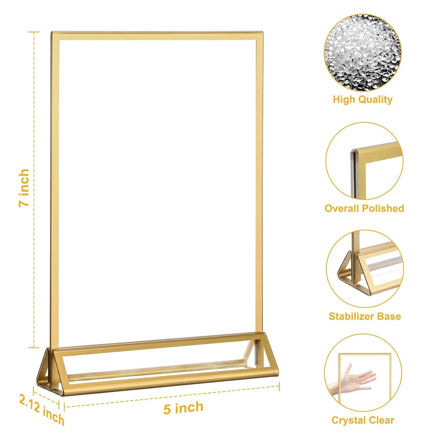EHWINE 26 Pack 5×7 Clear Acrylic Sign Holder with Gold Borders and Vertical Stand, Double Sided Table Menu Holders Picture Frames for Wedding Table Numbers, Restaurant Signs, Photos and Art Display